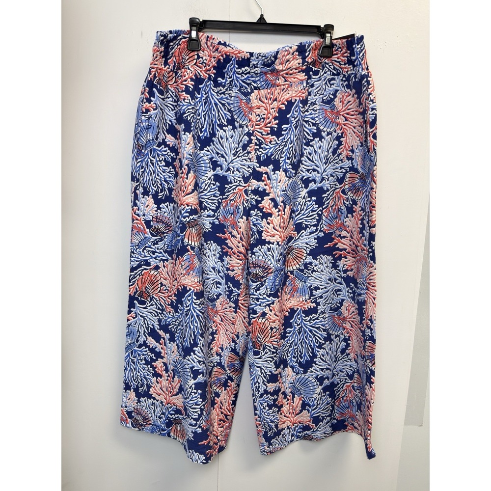 Counterparts‎ Pull-on Crop Patns No Wrinkle Womens XL Wide Leg Coral Print 38X23